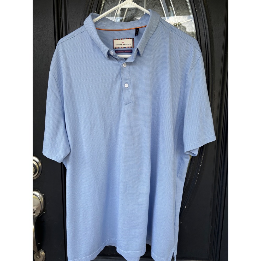 Modern Ambition Mens XXL Light Blue Micro‎ Stripe Technical Polo Shirt Short Slv